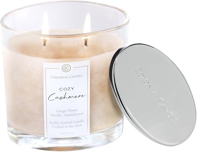 Colonial Candle Cozy Cashmere Scented Candle Jar, Highly Fragranced Candles for Home Scented, Mottled Wax Candle, 2 Wick, 8 oz - Made in The USA - Bloomnest