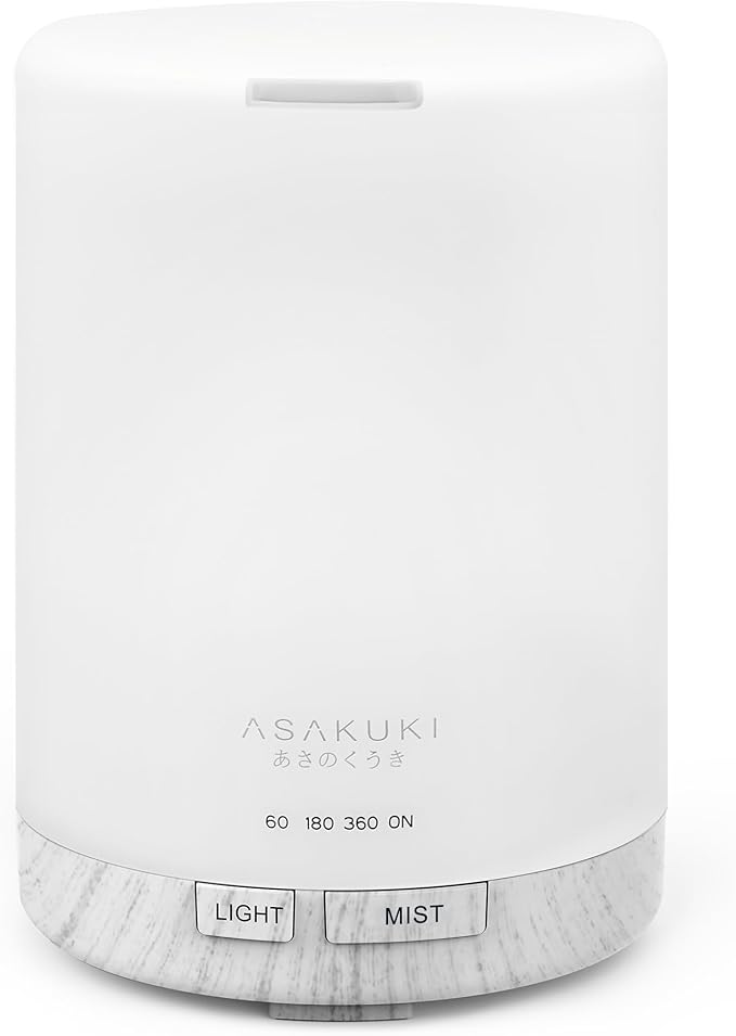 ASAKUKI 300ML Essential Oil Diffuser, Quiet 5-in-1 Premium Humidifier, Home Fragrance Aroma Diffuser with 7 LED Color Changing Light and Auto-Off Switch -White - Bloomnest