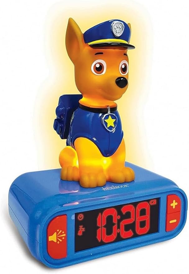 LEXiBOOK - Paw Patrol Chase Digital Alarm Clock with Night Light - Snooze Function - Dog Sound Effects - for Children/Kids - Luminous Clock with Chase, Blue/Red - RL800PA - Bloomnest