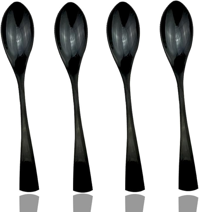 JASHII 18/10 Stainless Steel 4 Piece Mirror Polished Black Dessert Spoon Salad Spoon Black Server Utensil Set 19CM - Bloomnest