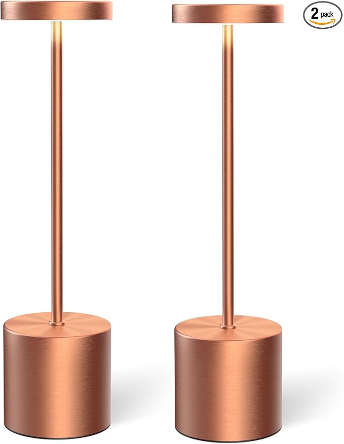 Cordless Table Lamps Rechargeable Set of 2, Portable LED Desk Lamp, 5000mAh Battery Powered Wireless Table Light - 3 Color Dimmable Lighting for Restaurant Dining Patio Outdoor Bedroom(Rose Gold) - Bloomnest