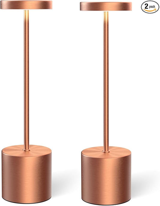 Cordless Table Lamps Rechargeable Set of 2, Portable LED Desk Lamp, 5000mAh Battery Powered Wireless Table Light - 3 Color Dimmable Lighting for Restaurant Dining Patio Outdoor Bedroom(Rose Gold) - Bloomnest