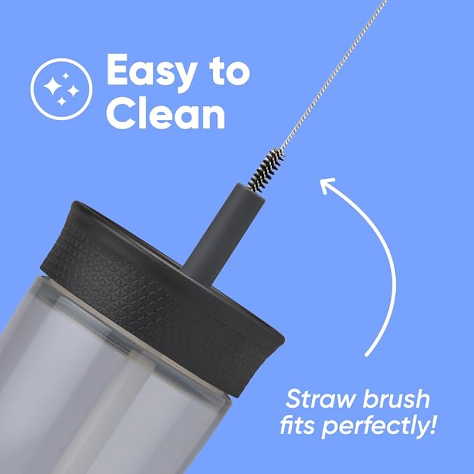 Owala Kids BPA-Free Plastic Tumbler with Spill Resistant Flexible Straw, Easy to Clean, Kids Water Bottle, Great for Travel, Dishwasher Safe, 15 Oz, Black and Gray (Skate Park) - Bloomnest