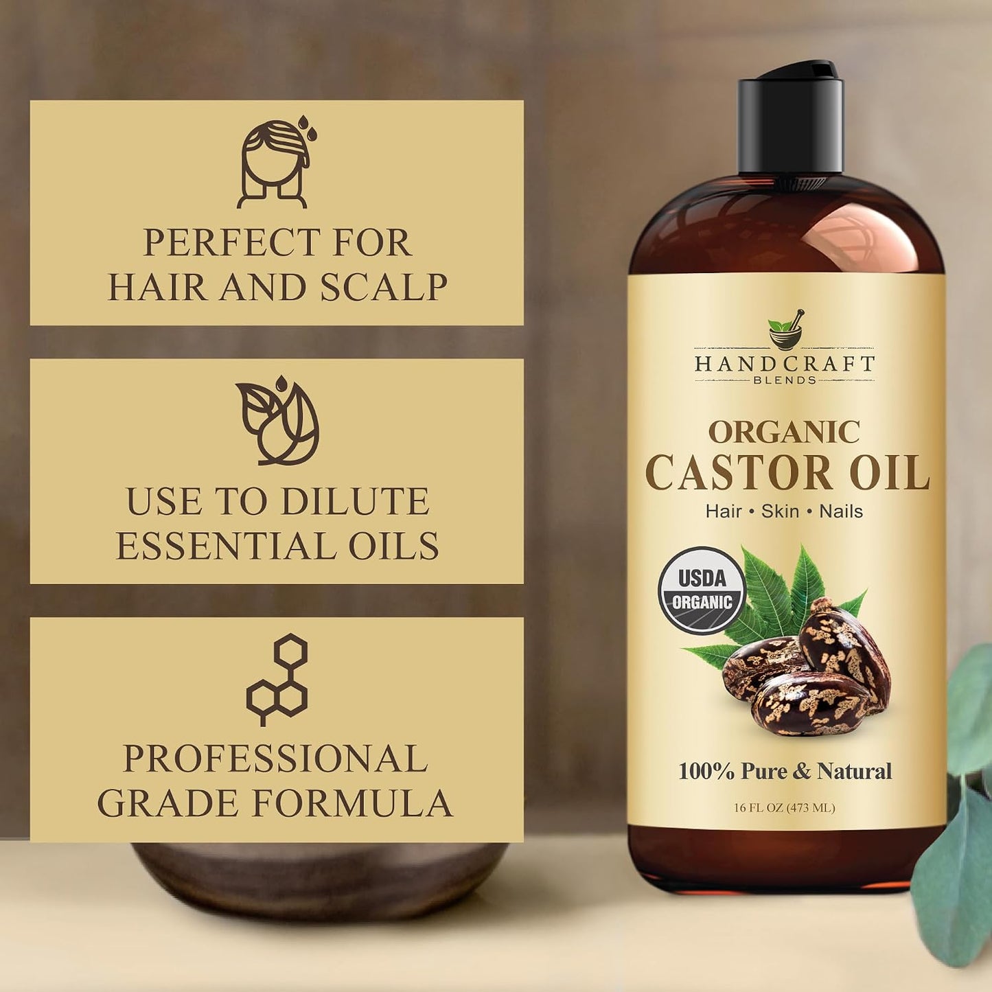 Handcraft Blends Organic Castor Oil – 16 fl oz | Pure, Cold-Pressed & Hexane-Free