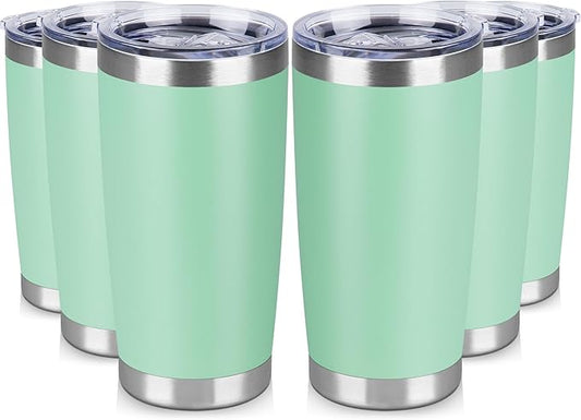 20 oz Tumbler Stainless Steel Tumblers Bulk with Lid Double Wall Insulated Coffee Tumbler Cups for Hot & Cold Drinks Powder Coated Travel Coffee Tumbler Mug Metal (Jade, 6 pack)