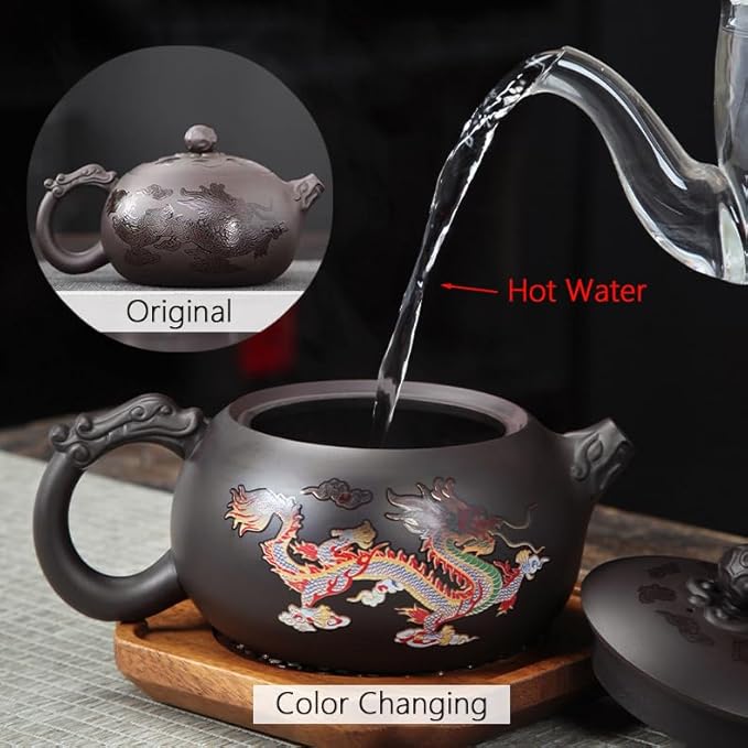 Hand-made Dragon and Phoenix Color-changing Purple Clay Teapot，Zisha Tea Pot Chinese Kung Fu Tea Set Tea Lover‘s Gift Large Capacity Teapot(17.6 oz) - Bloomnest