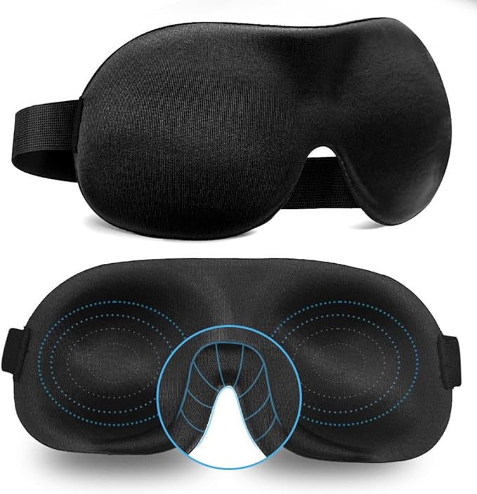 Sleep Mask Invisible Alar Deep Orbit 3D Eye Mask Ultra Lightweight & Comfortable Sleeping Mask for Travel, Nap, Shift Works XL Black - Bloomnest