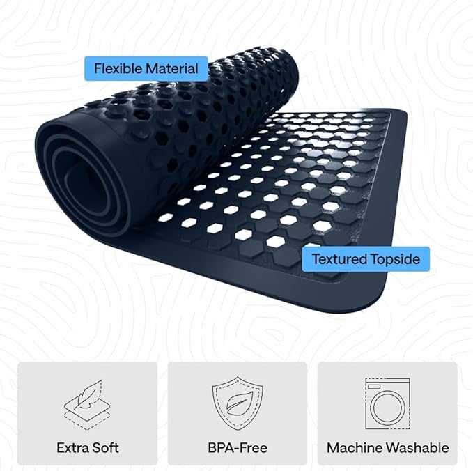 GORILLA GRIP Patented Square Shower Stall Mat, Small Bathtub Floor Mats for Stand Up Showers, Suction Cups and Drainage Holes, Machine Wash, Soft on Feet, Bathroom Accessories 21x21 Inch, Navy Opaque - Bloomnest
