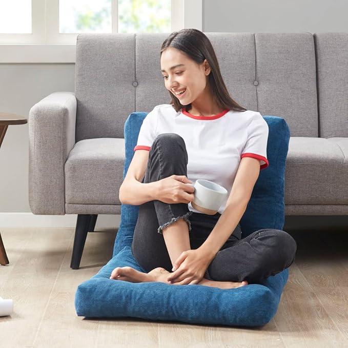 Degrees of Comfort Meditation Floor Pillow Set of 2, Square Large Pillows Seating for Adults, Tufted Corduroy Cushions for Living Room Tatami, Memory Foam Added, Navy Blue, 22x22 Inch - Bloomnest