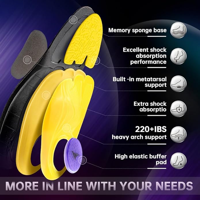 VALSOLE Heavy Duty Support Pain Relief Orthotics - 220+ lbs Plantar Fasciitis High Arch Support Insoles for Men Women, Flat Feet Orthotic Insert, Work Boot Shoe Insole, Absorb Shock with Every Step - Bloomnest
