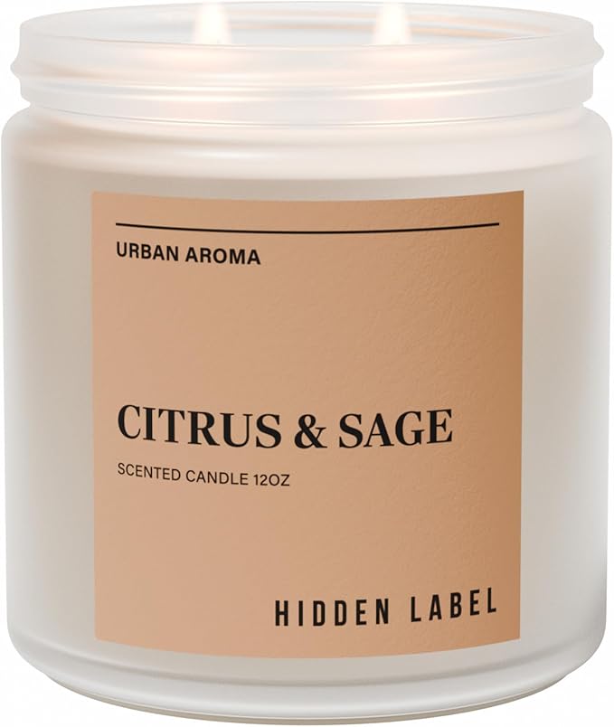 Hidden Label Citrus Sage Scented Candle, 12oz 2 Wick Natural Soy Non Toxic Candles, Clean Burning Long Lasting Aromatherapy for Home | Gifts | Décor,Premium Scents for Relaxation & Stress Relief - Bloomnest
