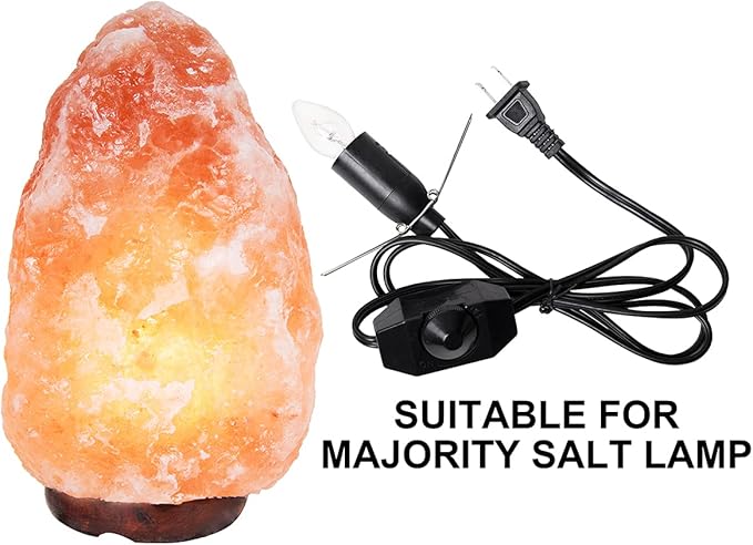 Salt Lamp Cord Replacement 1 Pack with Dimmer Switch 5 feet Lamp Cord and 6-Pack Halogen Salt Lamp Bulbs(15 Watts) - Bloomnest