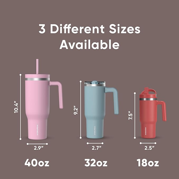Hydrapeak Voyager 40 Oz Stainless Steel Tumbler with Handle, Insulated Water Bottle With Straw & Lid, Cupholder Friendly Reusable Travel Mug (Gingerbread) - Bloomnest
