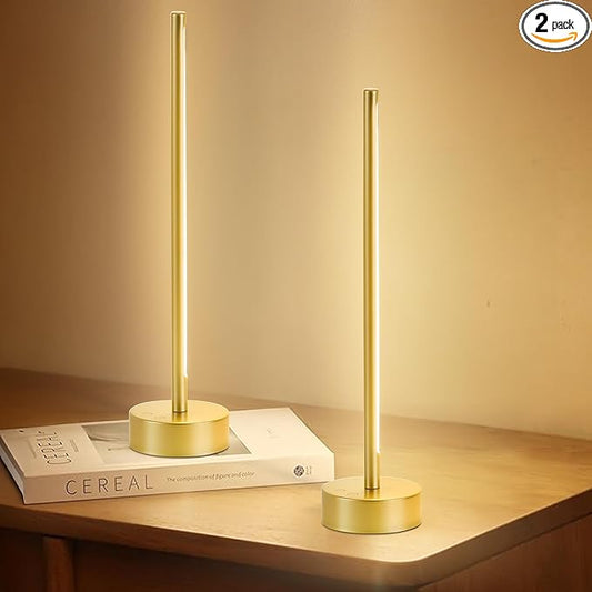 Cordless LED Table Lamp Set of Two, Battery Operated Portable Desk Lamp,Dimmable/3 Color/Memory Function,Modern Rechargeable Table Light for Living Room,Bedroom,Bedside,Gold, 2 Pack - Bloomnest