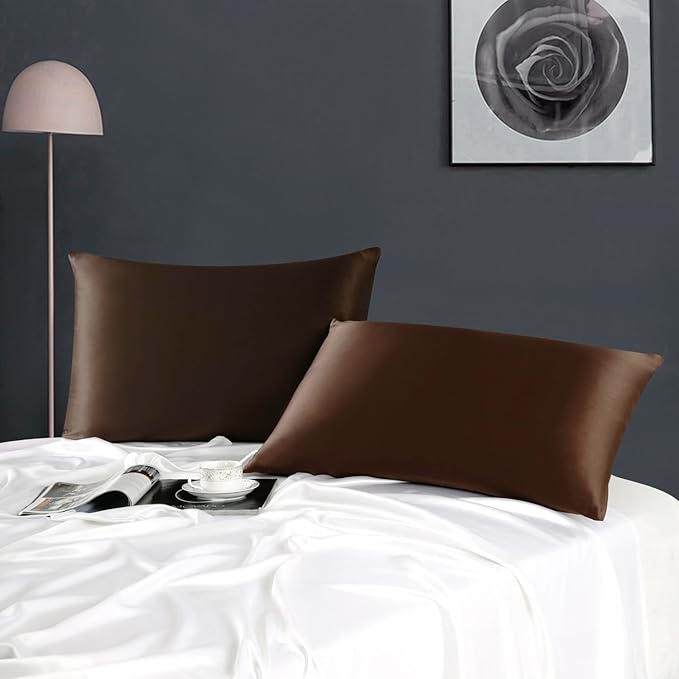 ZIMASILK 100% Pure Mulberry Silk Pillowcase for Hair and Skin Health,Soft and Smooth,Both Sides Premium Grade 6A Silk,600 Thread Count,with Hidden Zipper,1pc(Standard 20''x26'',Chocolate) - Bloomnest
