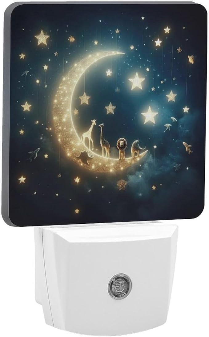 Moon and Starry Sky Night Light, Plug into Wall Decor Nightlights for Bedroom, Bathroom, Hallway, Kitchen, with Dusk to Dawn Light Auto Sensors LED Night Lights for Boys Girls Women Men Room Gifts - Bloomnest