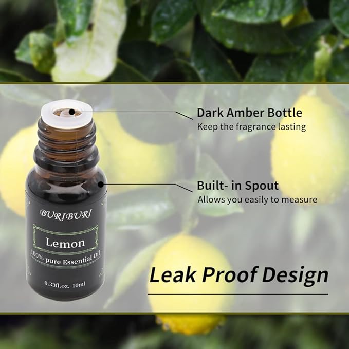 BURIBURI Lemon Essential Oil 100% Pure, Undiluted, Natural, Organic Aromatherapy Lemon Scented Essential Oils 10ML BURIBURI