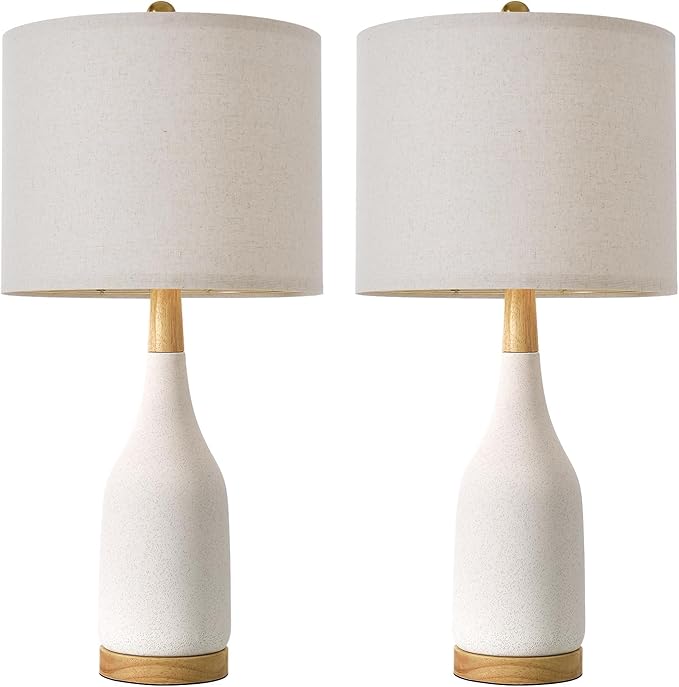PORTRES 27" Ceramic Table Lamps for Bedroom Living Room Vintage Lamp Set of 2 Bedside Nightstand Lamp Large Farmhouse Rustic Boho Retro Modern Table Lamp Light Home Office Desk Deco Gifts, White - Bloomnest