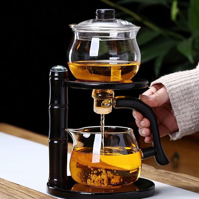 Glass Semi Automatic Tea Set，Lazy Kungfu Drip TeaPot, Magnetic Water Diversion Rotating Cover Bowl Semi-Automatic Glass Teapot，Heat Resistant Kungfu Tea Set Perfect of Holiday Gifts - Bloomnest