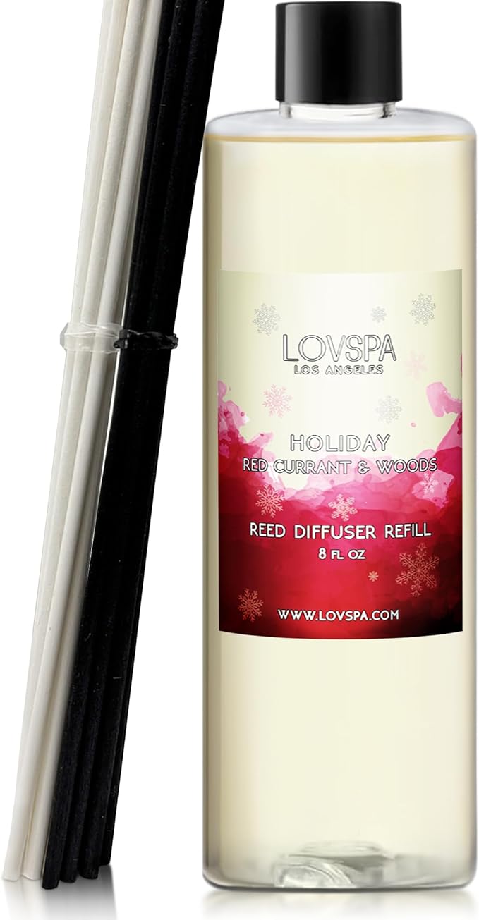 LOVSPA Holiday Red Currant & Woods Diffuser Oil - Essential Oils for Diffuser Refill & Air Freshener Room Spray - Long-Lasting & Natural Home Fragrance, Scented Oil for Diffusers, USA Made, 8 oz - Bloomnest
