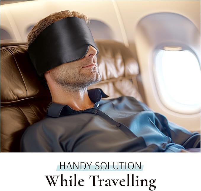 Zenssia 100% Mulberry Silk Sleep Mask Eye Mask for Man and Woman with Adjustable Headband, Full Size Large Sleep Mask & Blindfold for Total Blackout for All Night Sleep, Travel & Nap- Black - Bloomnest