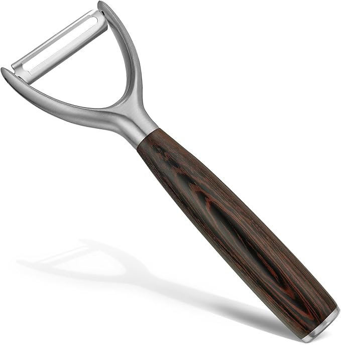 Premium Y Type 304 Stainless Steel Multifunctional Kitchen Peeler Real Wood Handle Ultra Sharp Blade Vegetable Potato Apple(Wenge) - Bloomnest
