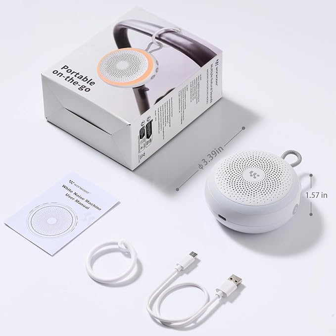 White Noise Machine - Portable Sound Machine for Baby Adult, 20 Non-looping Soothing Sound, Noise Canceling for Sleeping, Sound Therapy for Office Home, Travel, Registry Gift (White)