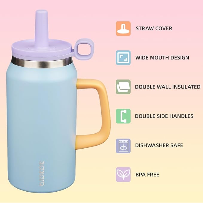 BJPKPK 50oz Insulated Tumbler with Handle Stainless Steel Travel Coffee Mug with Lid Reusable Large Water Bottle with Straw,Blue - Bloomnest