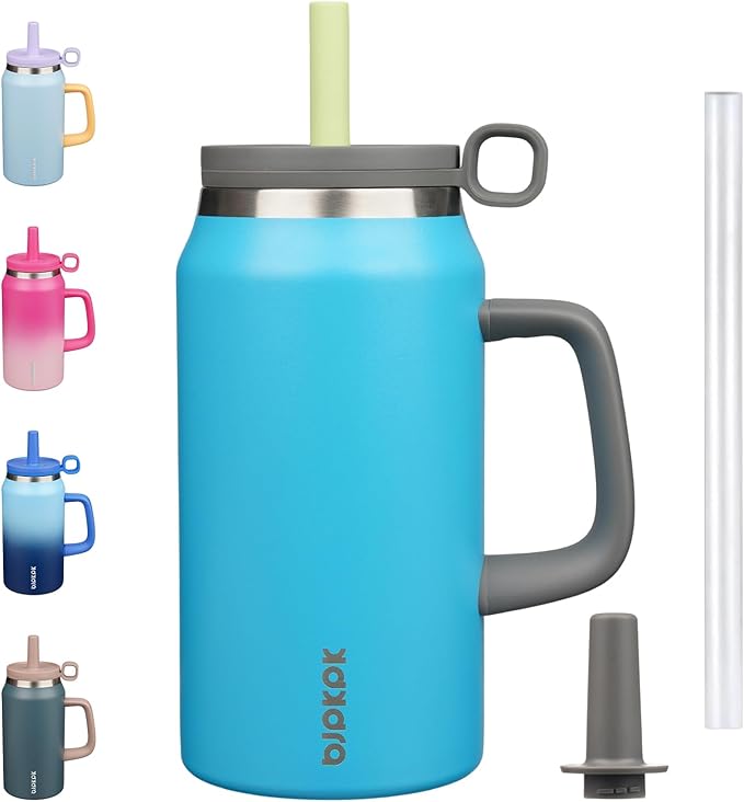 BJPKPK 50oz Insulated Tumbler with Handle Stainless Steel Travel Coffee Mug with Lid Reusable Large Water Bottle with Straw,Reef Blue - Bloomnest