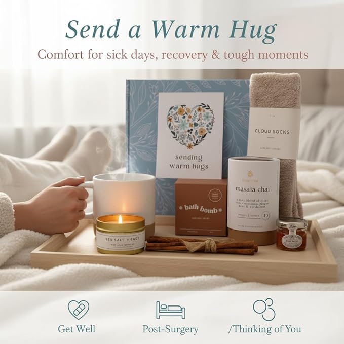 Unboxme Tea Gift Box Care Package - Get Well Soon Gifts for Women with Socks, Mug, Chai Tea & Honey - Sympathy, Thinking of You, After Surgery - Bloomnest