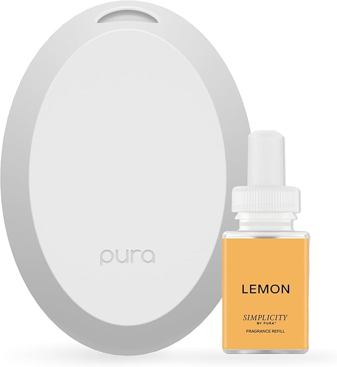 Pura Mini Smart Fragrance Diffuser for Small Spaces Adjustable Smart Home Device with LED Light & Automatic Vial Detection - Includes 1 Scent Refill; Lemon - Bloomnest