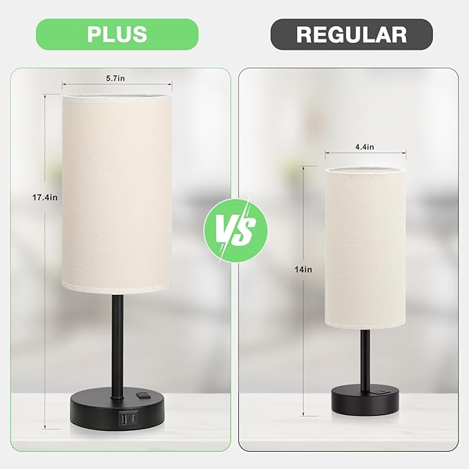 Dicoool Tall Touch Bedside Table Lamp with USB - 3 Way Dimmable Black Lamps for Bedroom Nightstand, Desk Lamp with Black Charging Station for Dorm, Office, Kids Room - Bloomnest