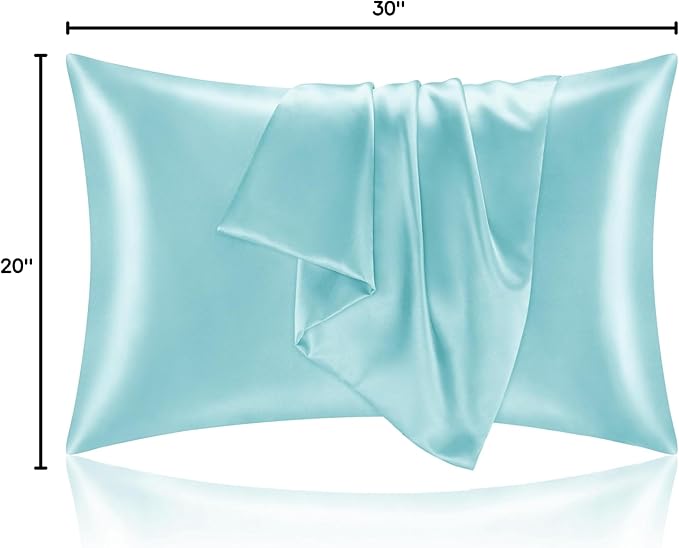 BEDELITE Satin Pillowcase for Hair and Skin, Super Soft and Cooling Similar to Silk Pillow Cases 2 Pack with Envelope Closure, Gift for Women Men(20"x30" Queen Size, Blue) - Bloomnest