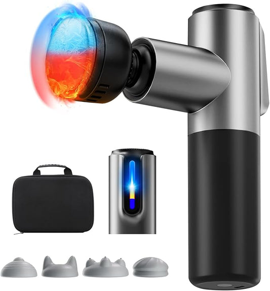 AERLANG Massage Gun Deep Tissue Massager with Heat and Cold Percussion Massage Gun Electric Mini Hand held Massager 5 Speed & 5 Massage Heads Messager Gun - Bloomnest