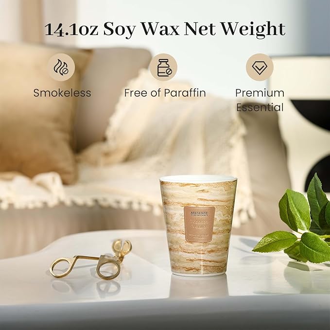 M&SENSE TobaccoVanilla Scented Candles for Home, Lead-Free Wick Highly Scented Jar Candles, 14.1 Oz 80 Hours Lasting Burning Candles Gifts for Women, Relaxing Aromatherapy Candle for Stress Relief - Bloomnest