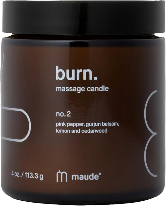 Maude Burn No. 2 - Jojoba Oil Massage Candle with Hydrating, Skin-Softening Soybean Oil - Massage Oil Candle with Notes of Lemon, Cedarwood + Pink Pepper - Home + Self Care Gifts for Women & Men(4 oz)