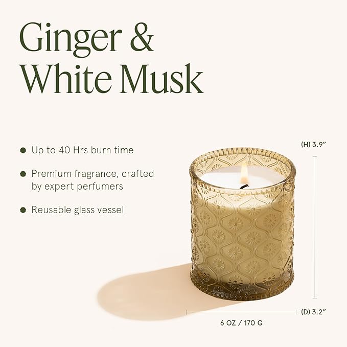 LA JOLIE MUSE Ginger & White Musk Candles | Ginger, Lemongrass & Musk | 6 oz Soy Candle | Natural Soy Wax | 40 Hours Clean Burn | Gift-Ready for Hosts & Gathering | Seasonal Home Décor - Bloomnest
