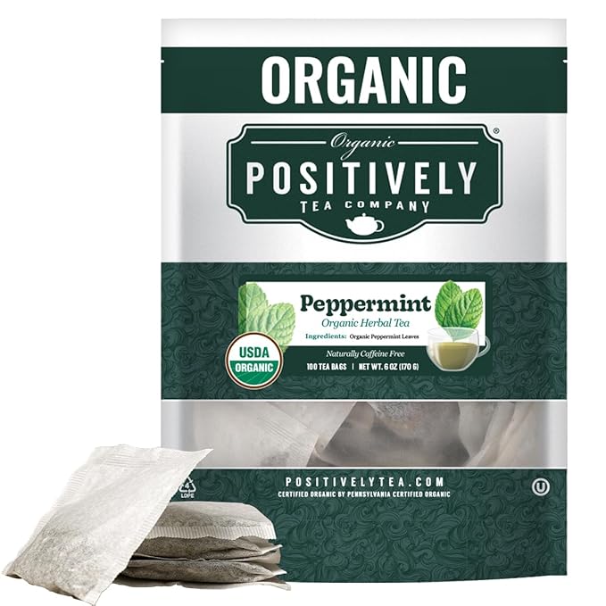 Organic Positively Tea Company, Peppermint Leaf Herbal Tea Bags, 100 Count, Eco-Friendly Tea Bags, Non-GMO - Bloomnest