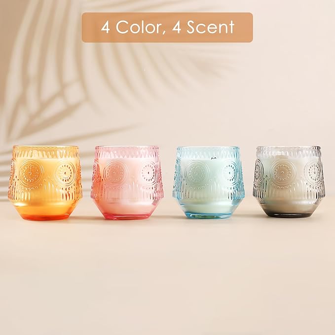 4 Pack Luxury Scented Candles Gift Set - 7oz Soy Wax Candles in Glass Jars, Gifts for Women - Vanilla Coconut, Eucalyptus Sage, Rose Oud, Sandalwood Patchouli - Bloomnest