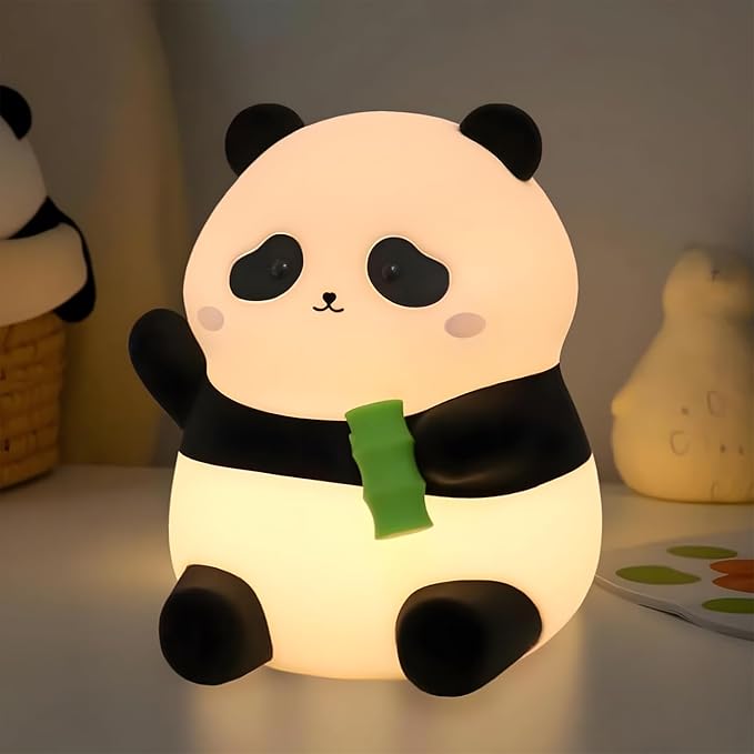 Cute Panda Silicone Night Light, LED Squishy Lamp with 12H/50H Long Battery Life, 2 Levels Brightness by Tap Control, Rechargeable Soft Light for, Kids Bedroom Decor & Gifts for Boys Girls - Bloomnest