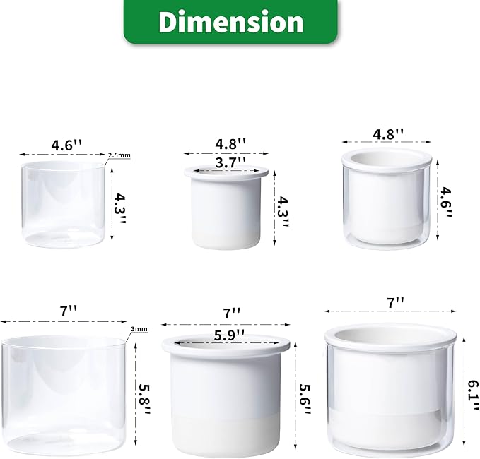Phoenix Vine 6 Inch 4 Inch Self Watering Planter Pots, Design White Terracotta Pots for Plants, Indoor Cylinder Terra Cotta Pots with Glass Vase Set, 51-B-G-46 - Bloomnest