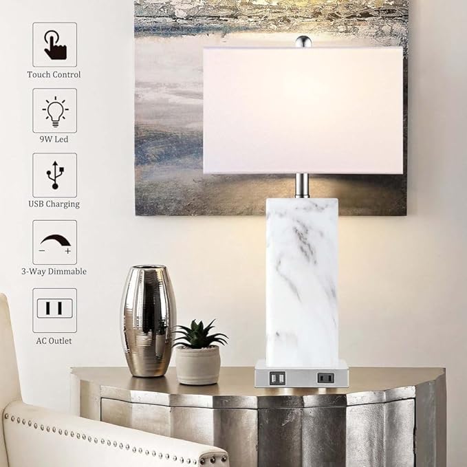 Desk Nightstand Table Lamp Set of 2, Night Stand Light Side Lamp, 3-Way Dimmable Bedside Nightstand Lamps with USB Ports - Bloomnest