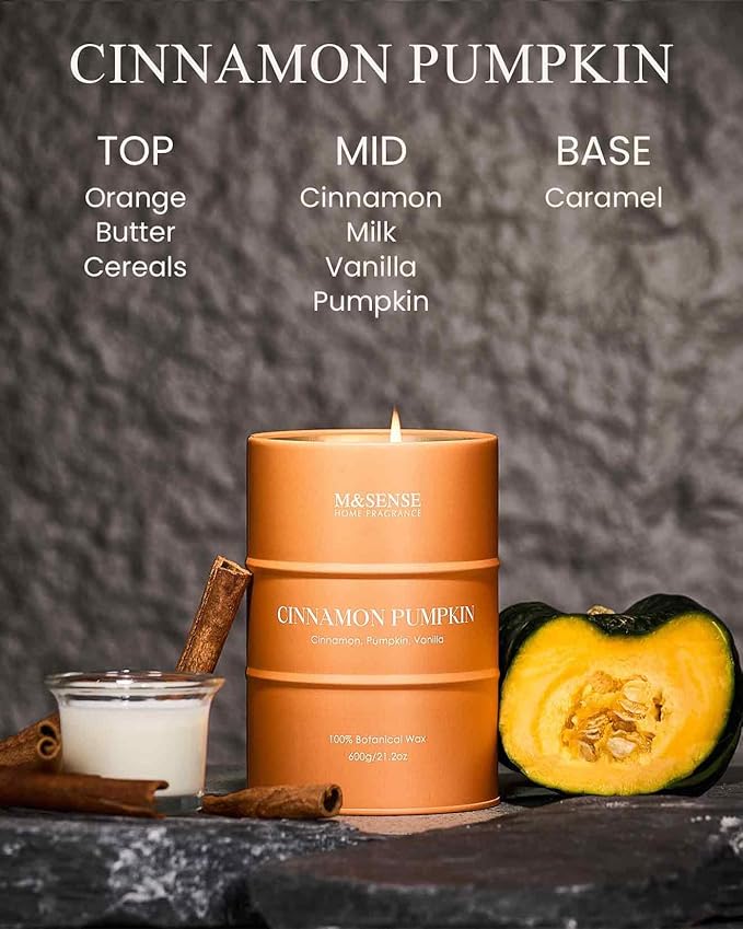 M&SENSE Cinnamon Pumpkin Scented Candles Large, Natural Soy Candles 21.2oz 120 Hour Slow Burning,Aromatherapy Candle for Stress Relief Meditation Relaxing - Bloomnest