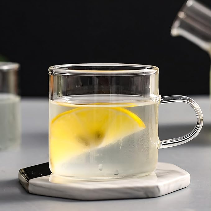 Glass Teapot Set of 5 with Bamboo Lid, 4 Teacups, 18.6OZ. Thick Durable Borosilicate Glass for Cold Brewing, Hot Tea - Bloomnest