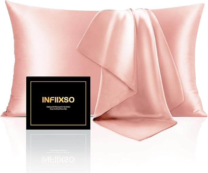 INFIIXSO Mulberry Silk Pillow Case King Size, Silk Pillowcase with Hidden Zipper 20"x36", Extraordinary Smooth and Soft Pillow Cases for Hair and Skin(Rose Pink, 1 Pack) - Bloomnest