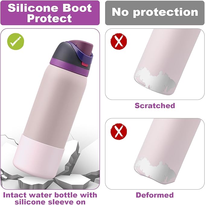 2PCS Silicone Water Bottle Boot for Owala 24oz 32oz 40oz, Anti-Slip Protective Sleeve Bottom Bumper Protector for FreeSip, Twist, and Flip Stainless Steel Water Bottles Alwenid