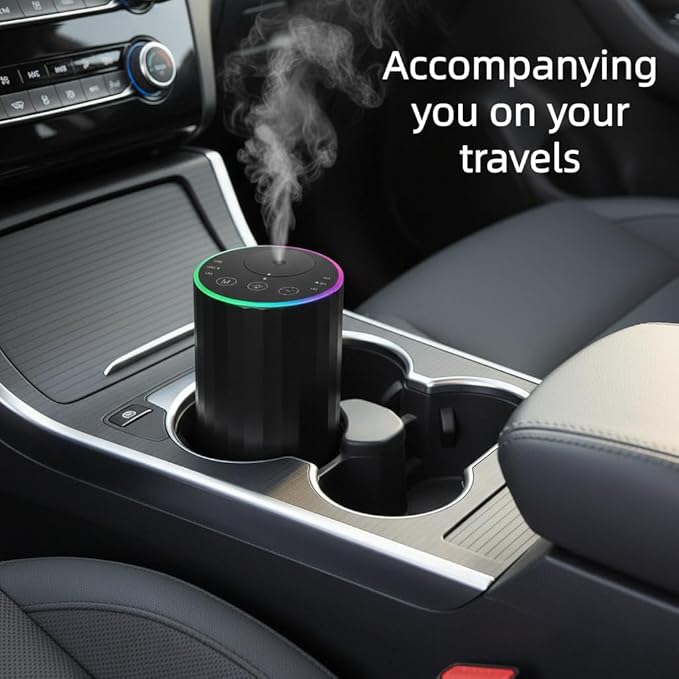 Waterless Essential Oil Diffuser, 7 Colors LED Light, Battery Powered Mini Scent Air Machine, Aromatherapy Mist Diffuser for Home Room Car Office，Black Aluminum Alloy - Bloomnest