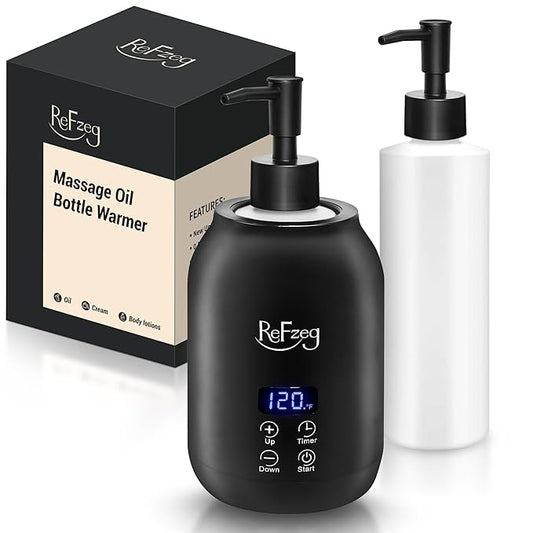 Massage Oil Warmer Bottle Professional Electric Lotion Digital Heater for SPA, Portable Oil Warmer Heated Cream for Beauty Salon Home, with ℃/℉ Switchable Display, Two Oil Dispenser Bottle - Bloomnest