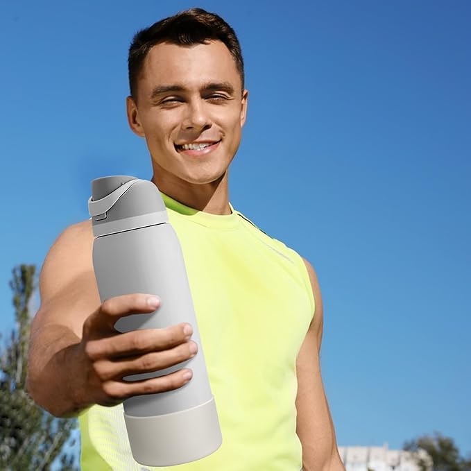 2PCS Silicone Water Bottle Boot, Compatible with Owala 24oz 32oz 40oz, Protective Anti-Scratch & Anti-Dent No Noise Sleeve Cover for FreeSip/Twist/Flip Water Bottles (Fog, 40oz) BKBY