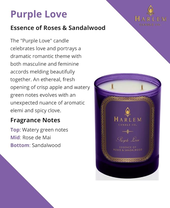 HARLEM CANDLE CO. Purple Love - Luxury Scented Soy Candle, 11 oz - 80-Hour Burn Time | Rose, Sandalwood, Apple and Clove | Scented Candles for Home - Bloomnest